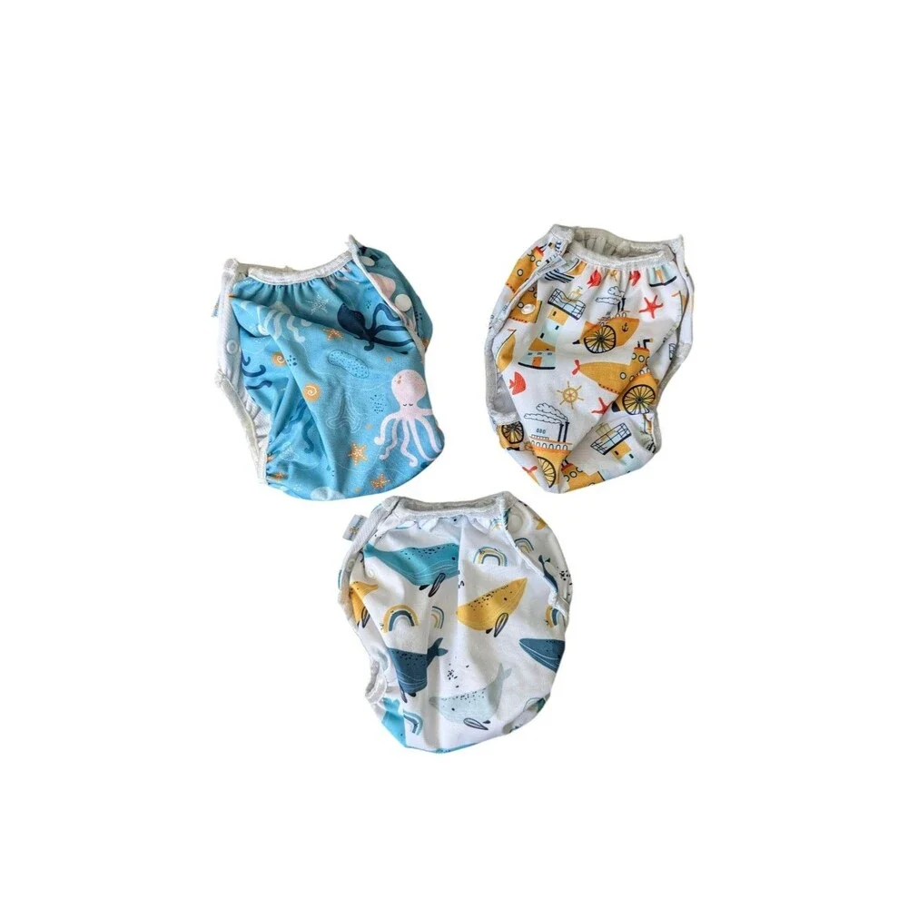 Swim Diaper One Sz Sm:0-8 Months Adjustable Reusable. Whale Print.
